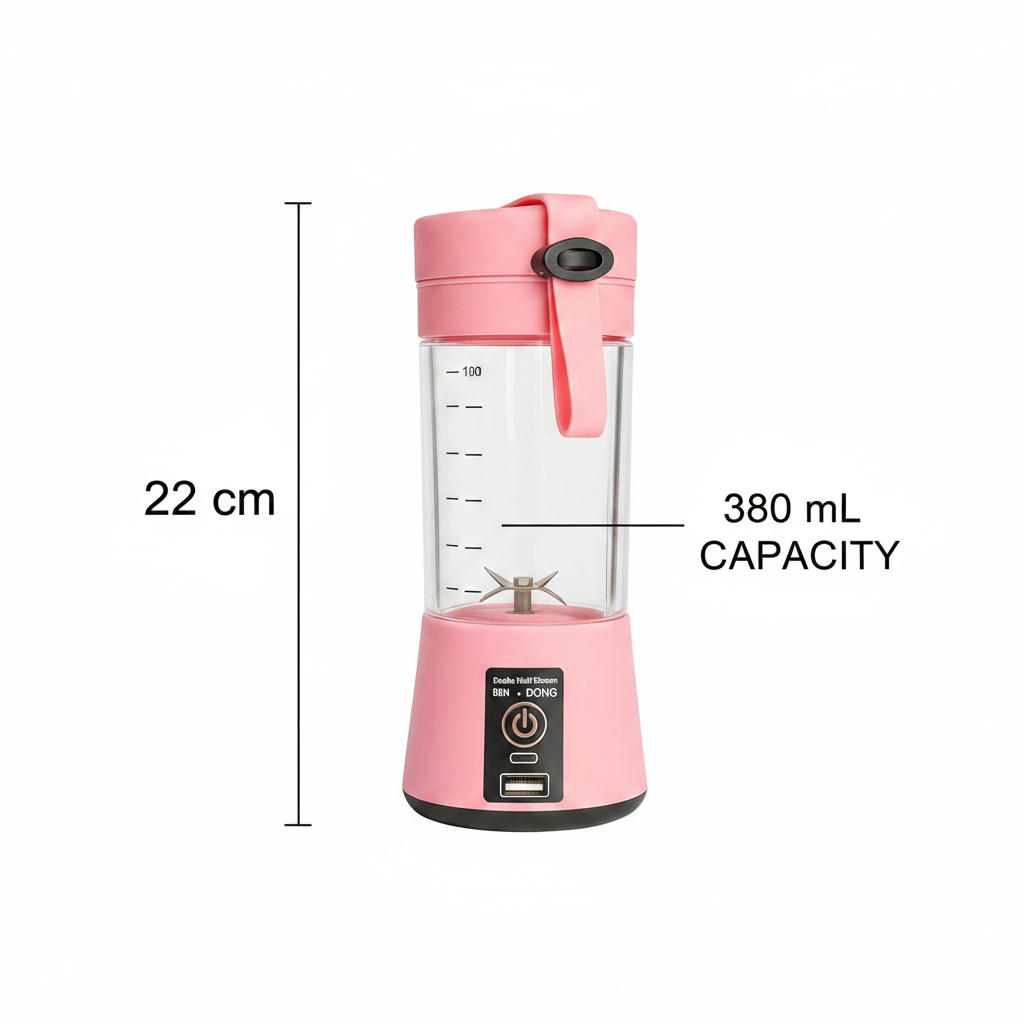 Mini Juicer Blender dimensions - 22cm height, 380ml capacity