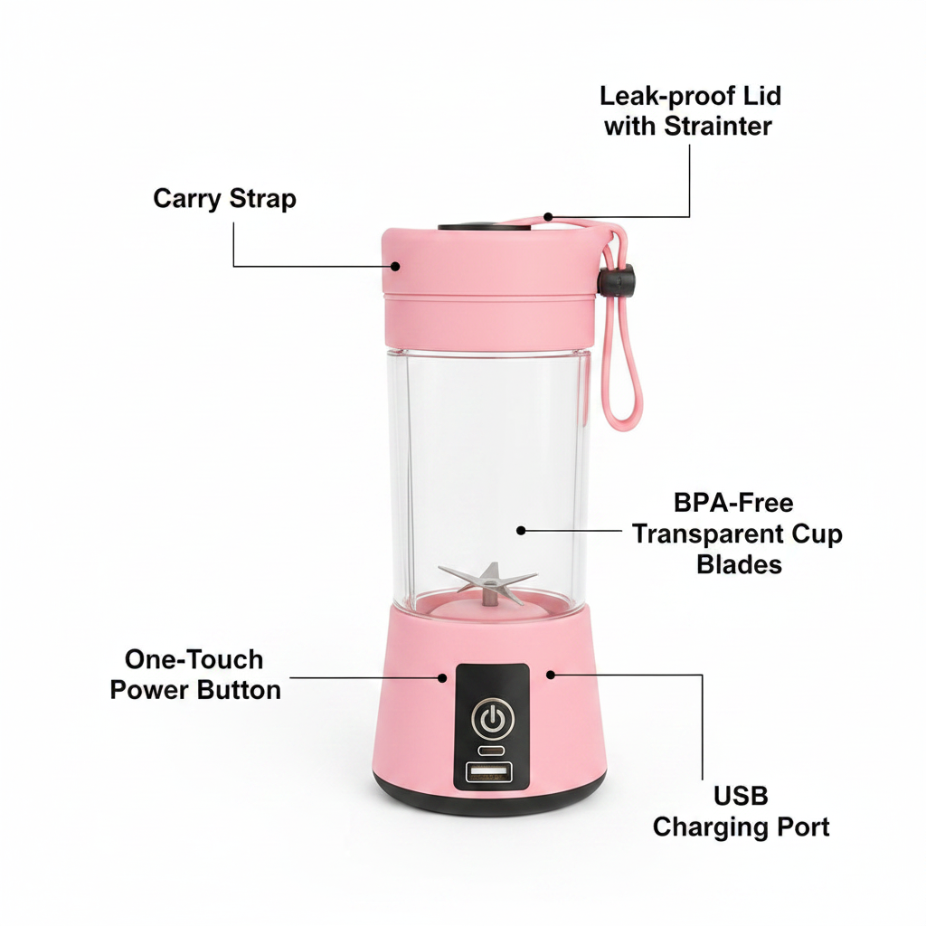 Key features - carry strap, leak-proof lid, BPA-free cup, USB charging